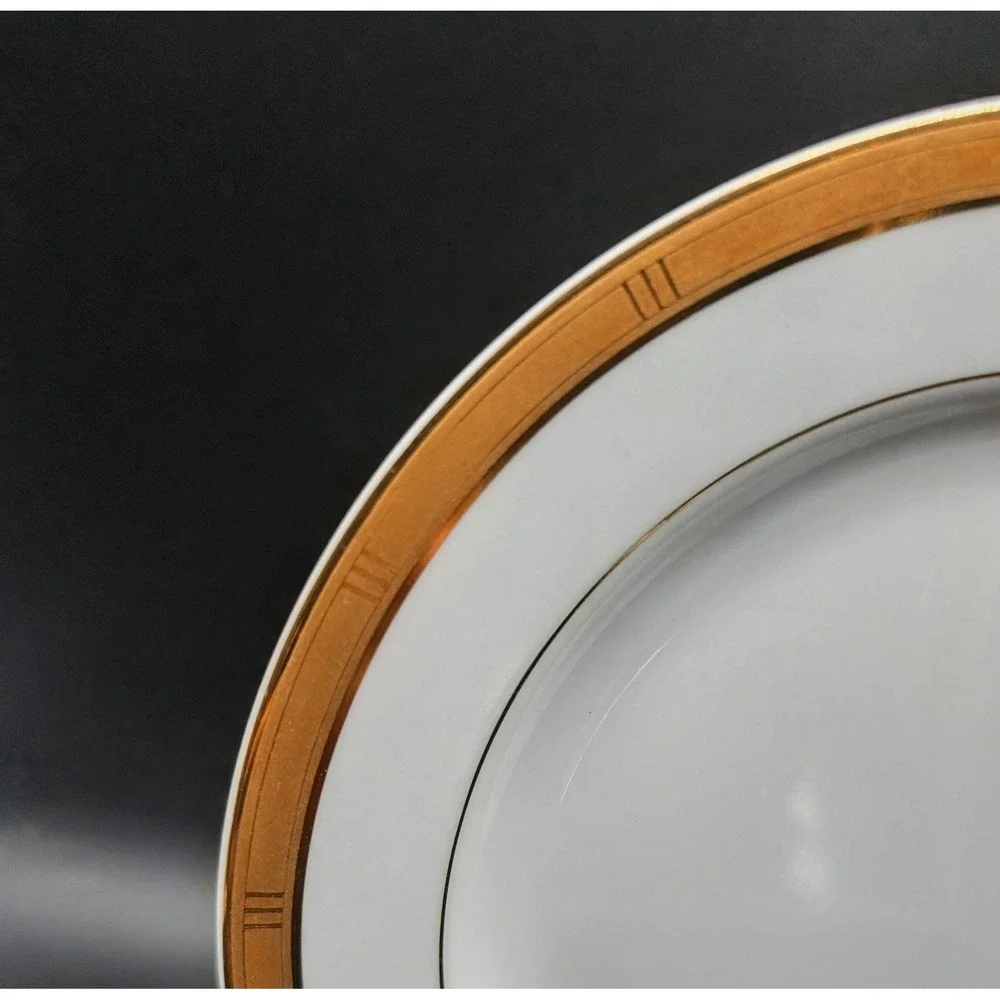 Bernardaud Limoges‎ France Roulette Gold Encrusted Salad Dessert Plates Set/4